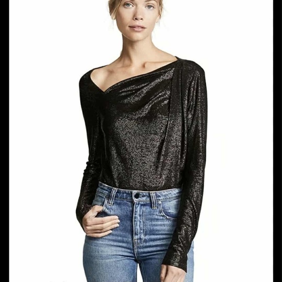 Ramy Brook Shimmering Navy Metallic Sparkly Draped Knit Top S - Picture 2 of 14